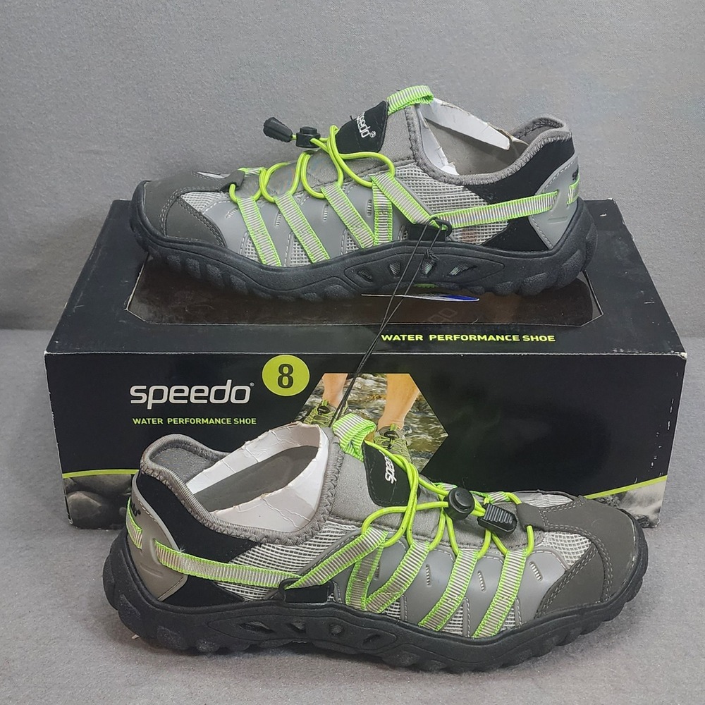 Speedo Water Performance Shoe Grey Green Bungee Lace Mens 8 NEW